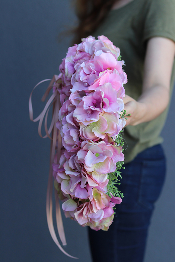 Różowa Mgła, wianek z hortensji, śr.33cm