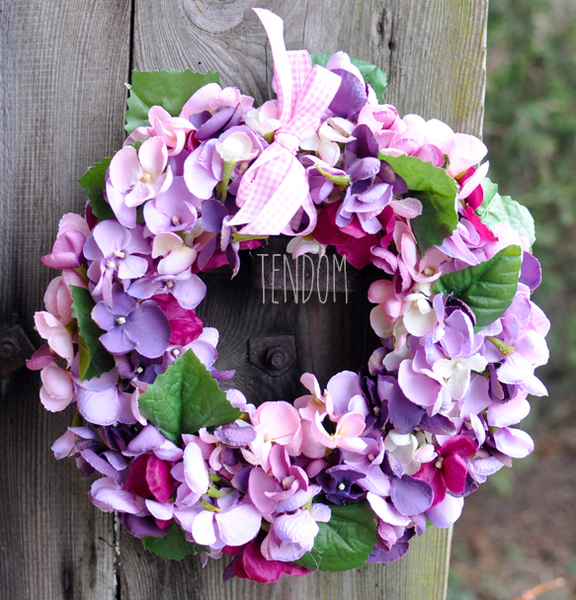 Fioletowa Hortensja wianek na drzwi, śr.27cm