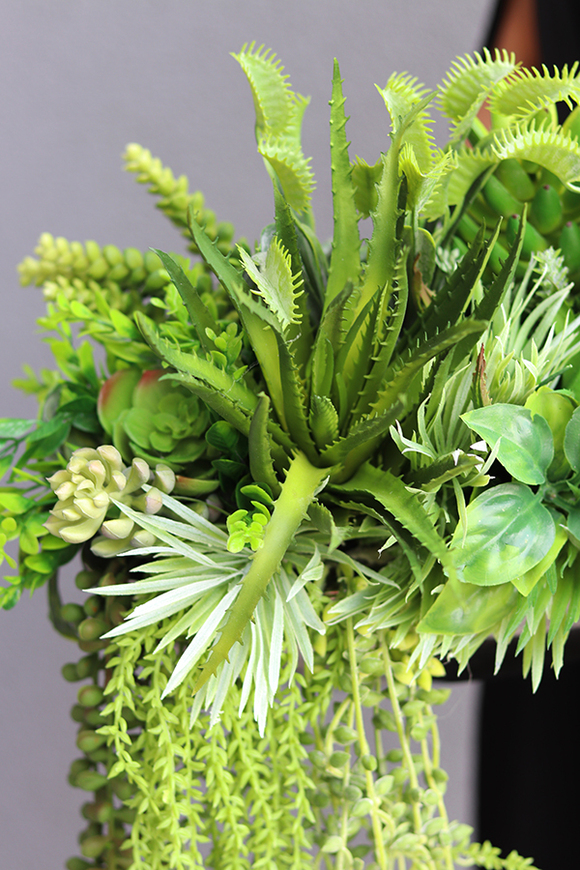 Anya Laos, piękna kompozycja Sukulenty w lustrzanej donicy, wym.25x48cm