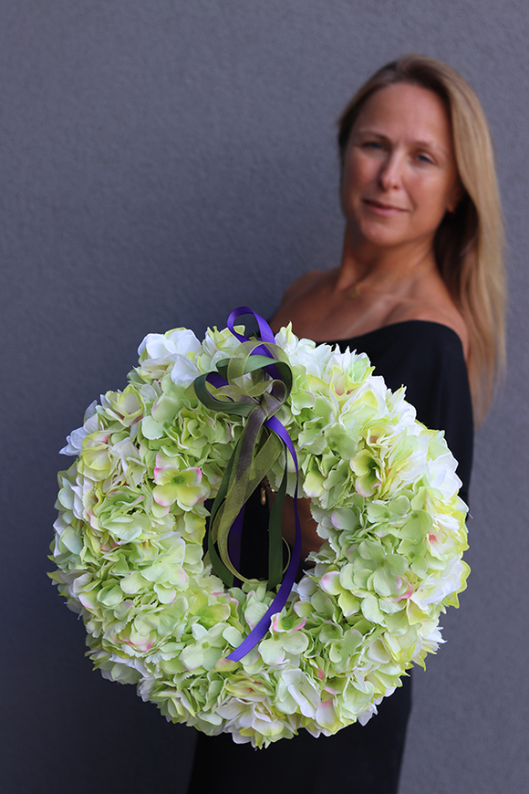 gęsty wianek z zielonej hortensji, Greena, śr.40cm