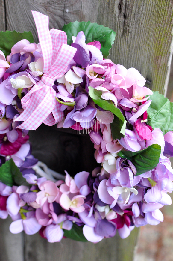 Fioletowa Hortensja wianek na drzwi, śr.27cm