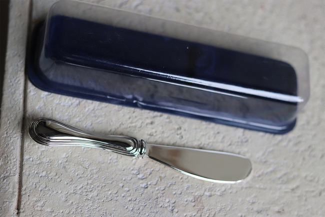 grubo srebrzony nożyk do masła z bursztynem Amber, dł.13cm