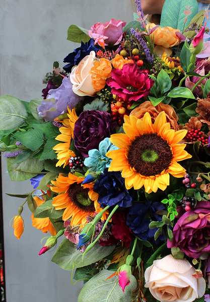 Jesienna Medium, bogata kompozycja / wiązanka nagrobna, wym.65x68cm  