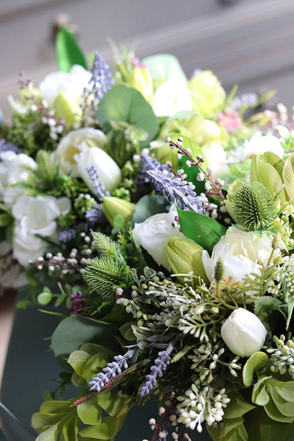 Deturo, dekoracja kwiatowa w srebrnym naczyniu, wys.24cm