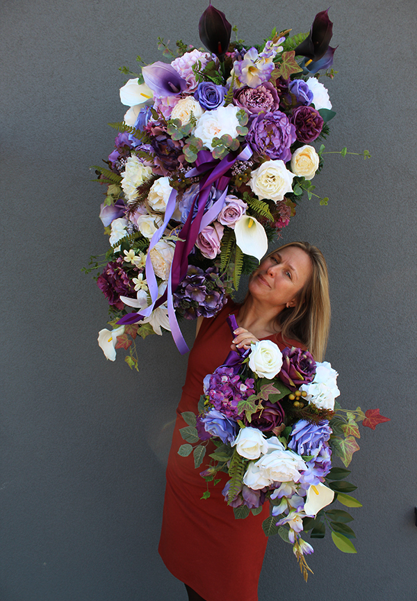 Violet Cleo, komplet 2 eleganckich wiązanek nagrobnych, dł.80/88cm  