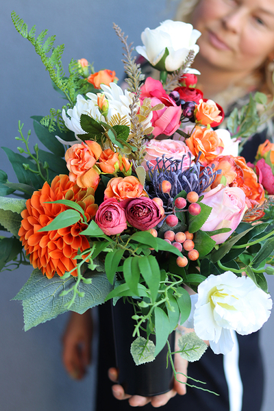 Jesienna Rewia 2, komplet dekoracji nagrobnych, wiązanka + bukiet  