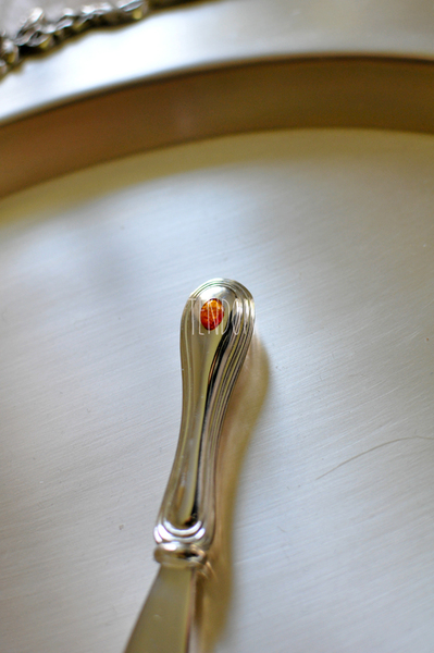 grubo srebrzony nożyk do masła z bursztynem Amber, dł.13cm