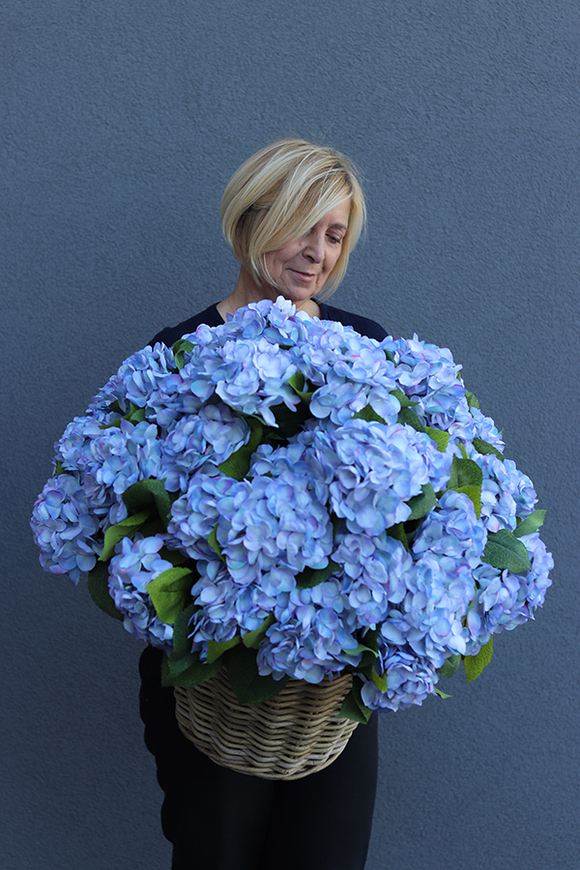 bardzo bogaty kosz hortensji, Blue Provance, wym. 54x54cm  