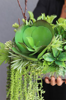 Anya Laos, piękna kompozycja Sukulenty w lustrzanej donicy, wym.25x48cm