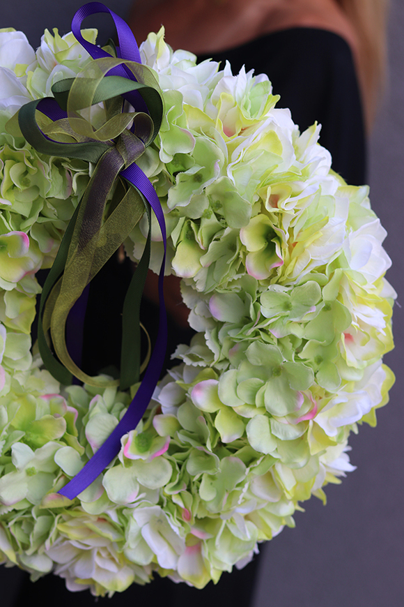 gęsty wianek z zielonej hortensji, Greena, śr.40cm