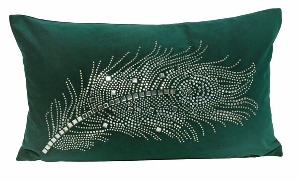 Feather Green, elegancka poszewka na poduszkę, 30x50cm