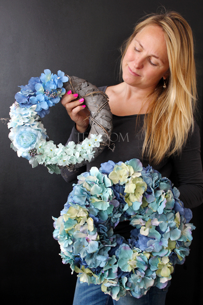 Morska Hortensja wianek na drzwi, śr.37cm 