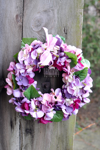 Fioletowa Hortensja wianek na drzwi, śr.27cm