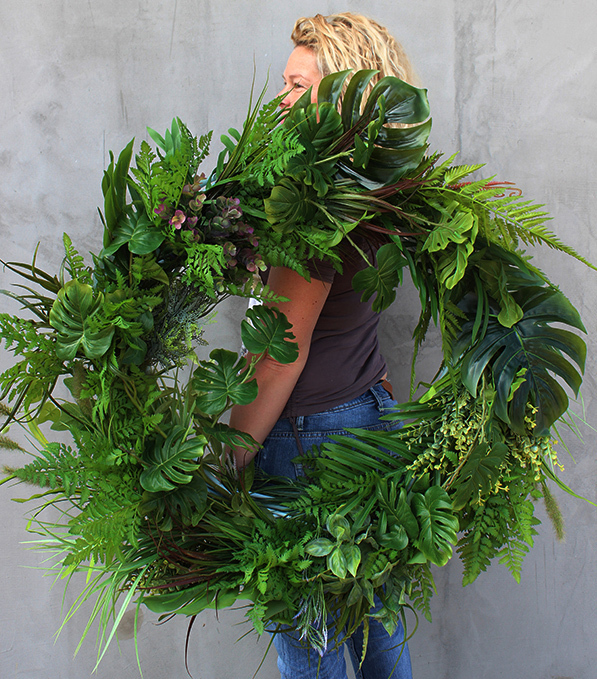 bardzo duży wianek na drzwi, Monstera Leaves, śr.95cm 