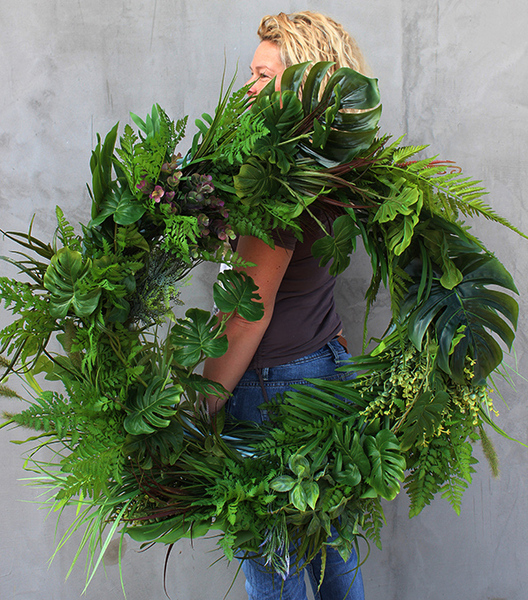 bardzo duży wianek na drzwi, Monstera Leaves, śr.95cm 