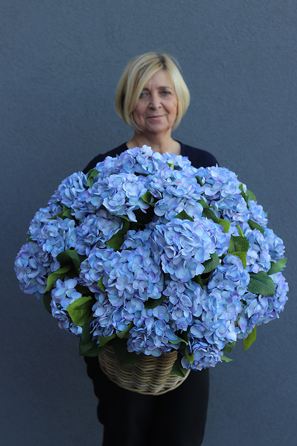 bardzo bogaty kosz hortensji, Blue Provance, wym. 54x54cm  