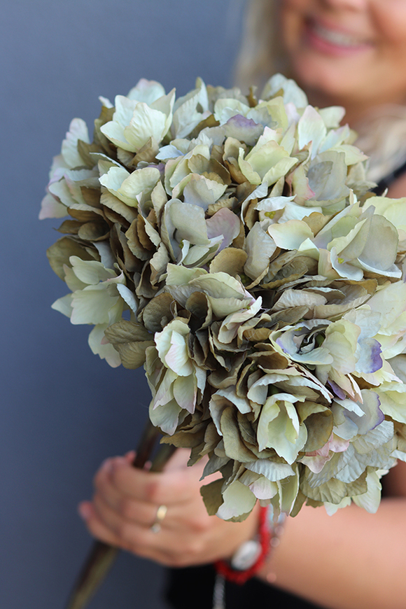 gałązka / sztuczna Hortensja, zielona, dł.52cm,1szt. 