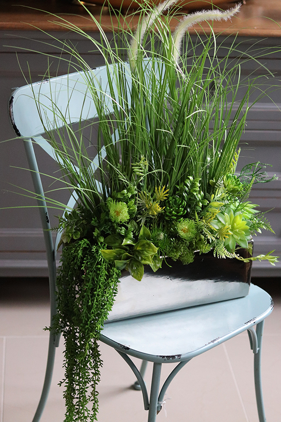 Anya Modern, kompozycja Trawy & Sukulenty w lustrzanej donicy, wys.68cm