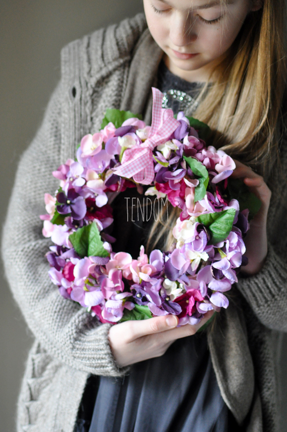 Fioletowa Hortensja wianek na drzwi, śr.27cm
