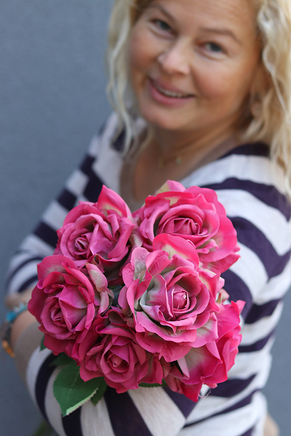 bukiet Premium, róże jak żywe, różowe, 6szt, dł.70cm