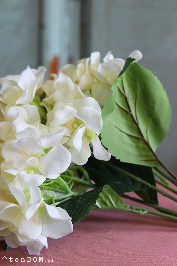 bukiet hortensji, Marynika, ecru, 5szt. dł.46cm 