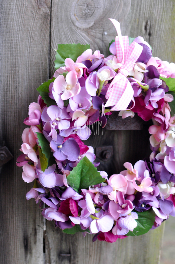 Fioletowa Hortensja wianek na drzwi, śr.27cm