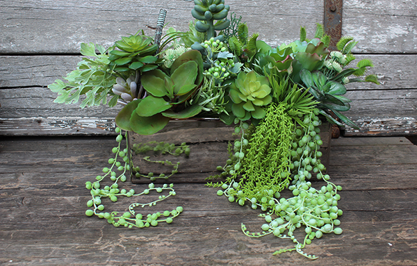 Anya 3, piękna kompozycja Sukulenty w lustrzanej donicy, wys.34cm