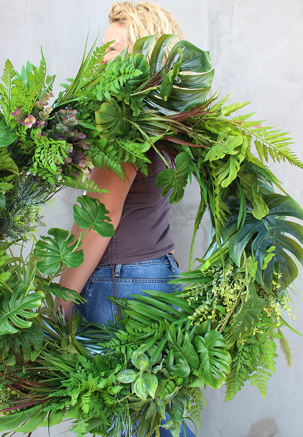 bardzo duży wianek na drzwi, Monstera Leaves, śr.95cm 
