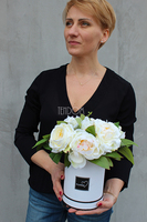 kompozycja kwiatowa / bukiet Flowerbox Biała Peonia 2, wys.27cm