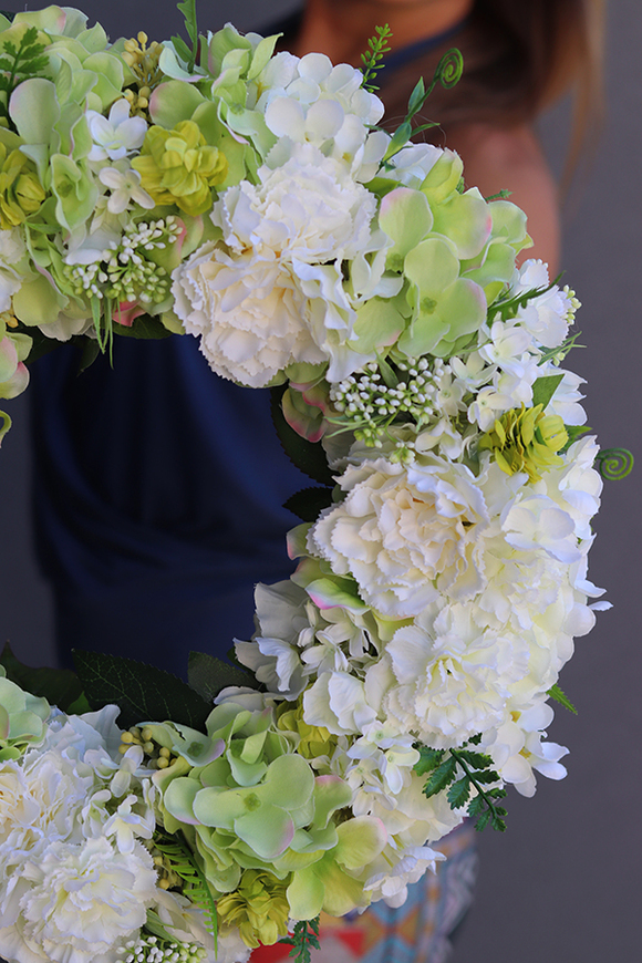 Green Yersa, bogaty wianek z zieloną hortensją, śr.40cm 