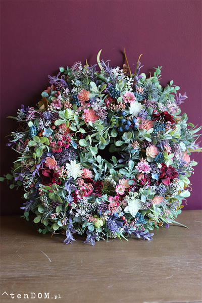 kwiatowy wianek z jagodami, Heather Bordo, wym.33cm 