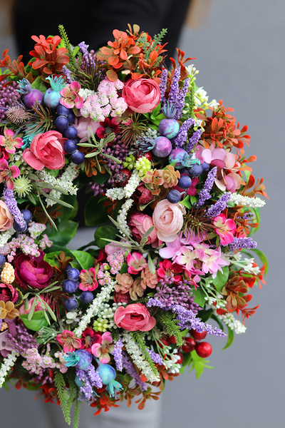 atrakcyjny kwiatowy wianek, Monisa Heather, śr.33cm