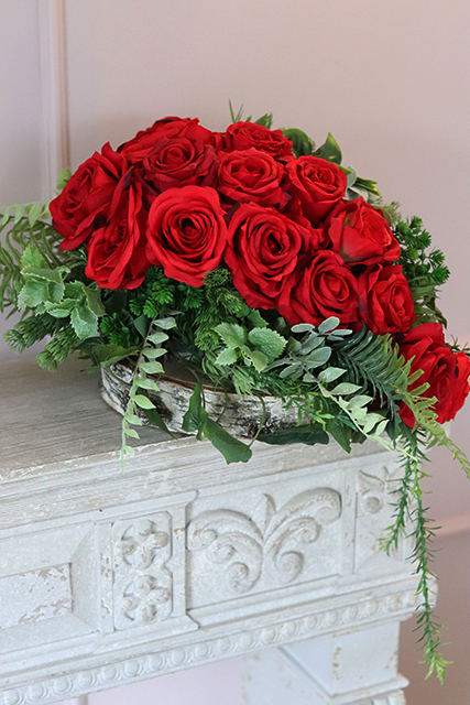 dekoracja nagrobna / wiązanka Róża na plastrze drewna, dł.40cm 