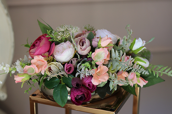 Gregia, mini kompozycja kwiatowa w lustrzanym naczyniu, wym.26x20x12cm