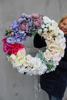 Kryształowy, mięsisty wianek na drzwi, śr.50cm