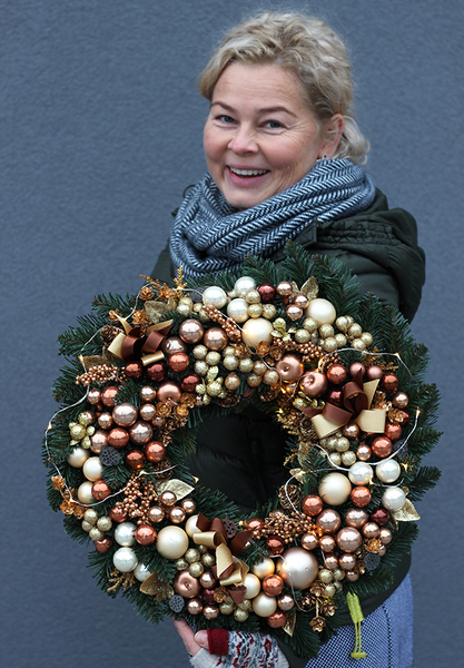 bardzo bogaty złoty wianek świąteczny, Złote Święta, śr.45cm 