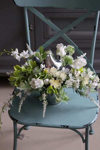 Blue Relis, wielkanocny stroik w lustrzanym naczyniu, wys.26cm