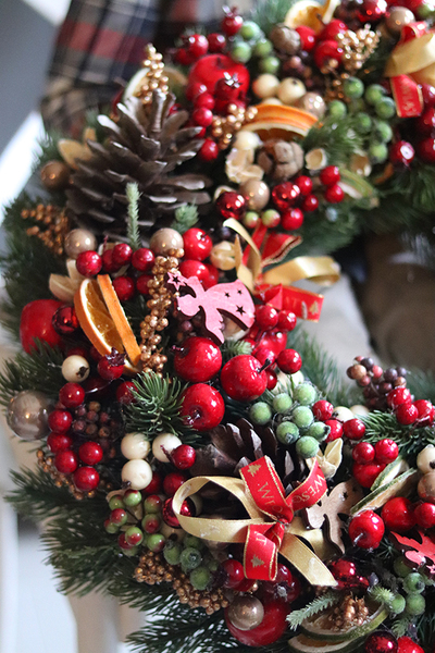 Rodzinne Święta, bożonarodzeniowy wianek na drzwi stroik na stół, śr.48cm