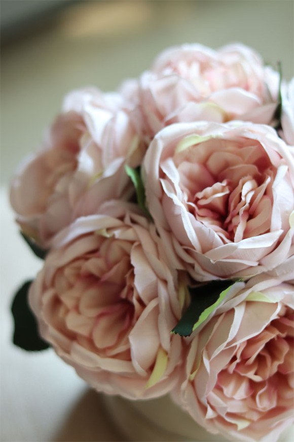 beżowy welurowy flowerbox z piwoniami, Severna , wys.24cm