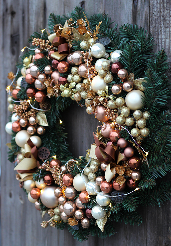 bardzo bogaty złoty wianek świąteczny, Złote Święta, śr.45cm 