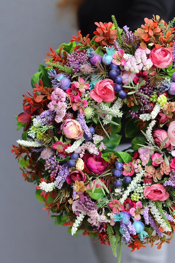 atrakcyjny kwiatowy wianek, Monisa Heather, śr.33cm