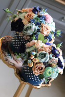 Flamenco Pink&Blue, piękny flowerbox w groszki, wys.34cm