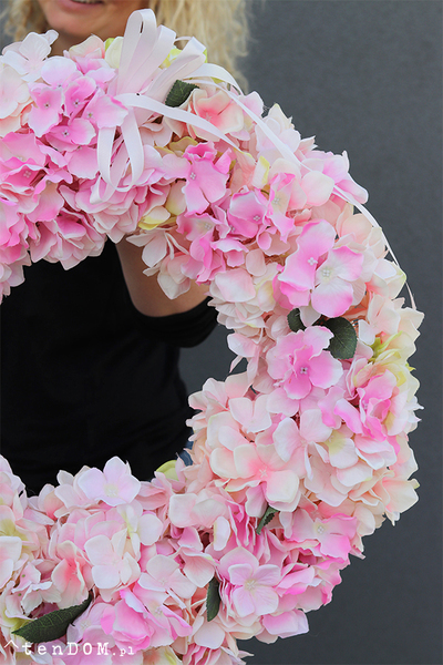 duży wianek na drzwi Hortensja Różowa New, śr.56cm 