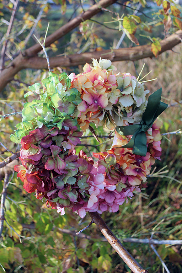 Jesienna Hortensja wianek na drzwi, śr.28cm