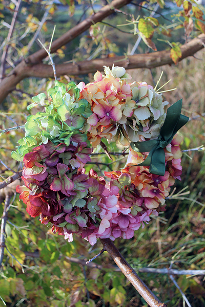 Jesienna Hortensja wianek na drzwi, śr.28cm