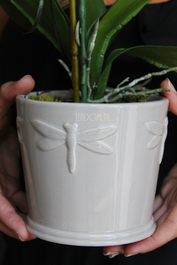 Dragonfly 2 sztuczny storczyk w bieli, szara donica wys. ok. 49cm 