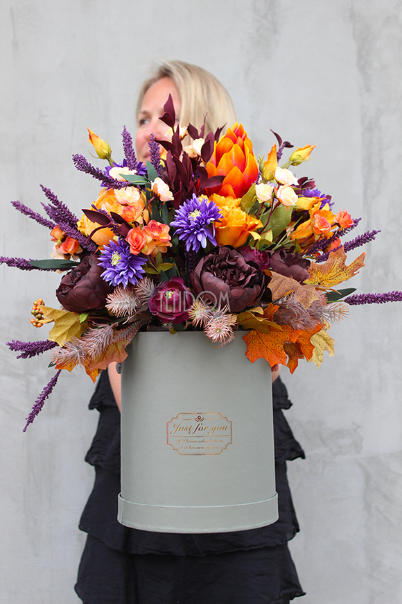 Autumn, jesienna kompozycja kwiatowa / bukiet / Flowerbox wys.52cm  