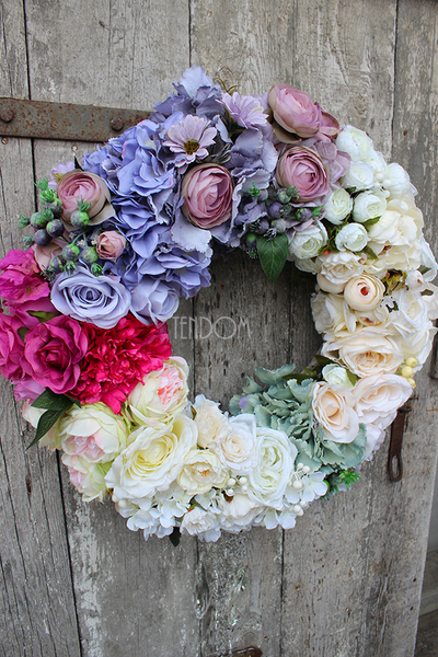 Kryształowy, mięsisty wianek na drzwi, śr.50cm