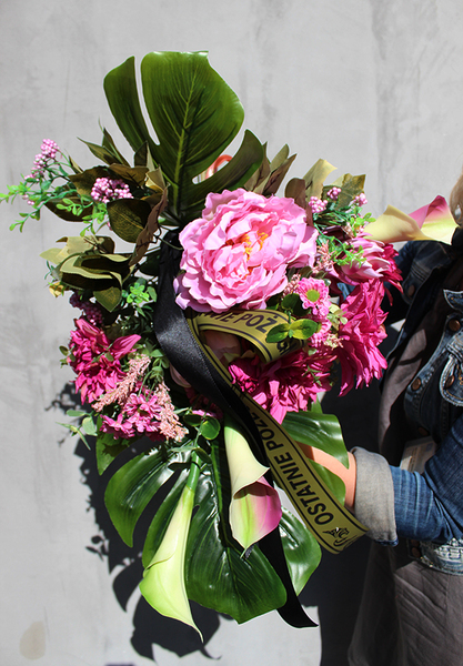 wiązanka nagrobna Pink z wstęgą Ostatnie Pożegnanie, dł.70cm