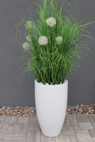 Dandelion Fiberglass White, trawa w białej donicy z dmuchawcami, wys. 190cm